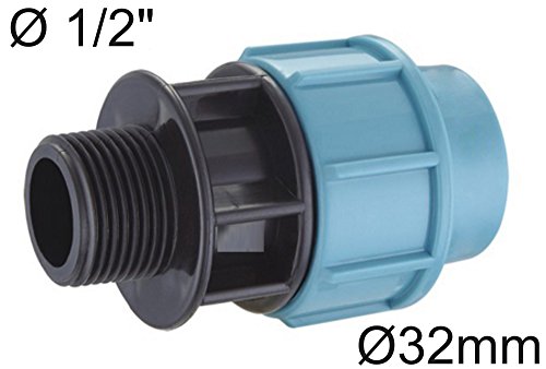 EXCOLO PP-Verbinder für 32 mm PE-Rohr Kupplung Endkappe Verbund Fitting Fittings Formteil Verschraubung Winkel (Verb. 32mm x 1/2